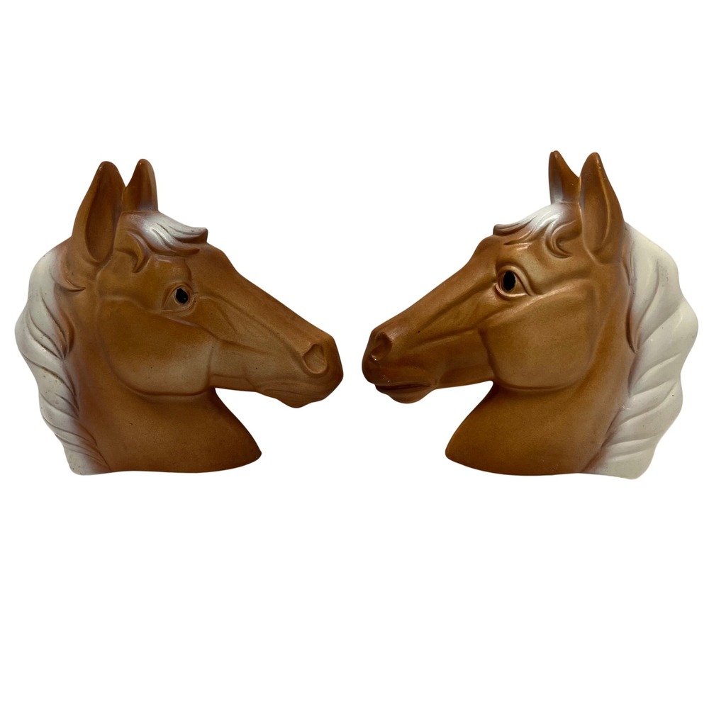 Brown Horse Head Wall Art Pair - Decorative Ceramic Sculpture